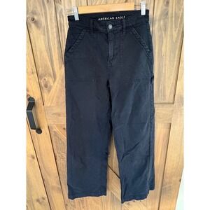 American Eagle Black High Waisted Carpenter Pants Straight Leg Size 0 Regular